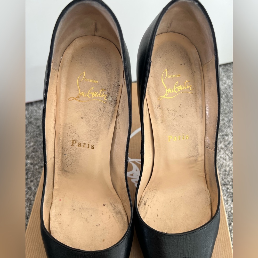 Christian Louboutin Very Prive 120 Kid Black and Red Peep-Toe Heels - Picture 4 of 10